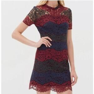 Sandro Rodney Lace Multi Color Mini Dress Red Blue Women's Size S